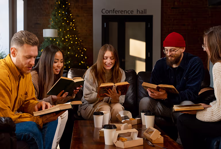 People reading books together